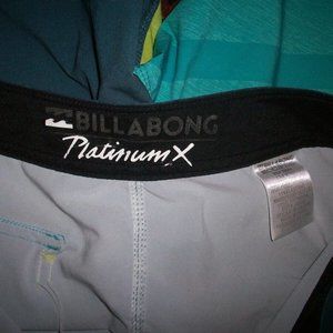 Billabong Platinum X Board Shorts Blue Green Gray Swim Trunks Size S Waist 27